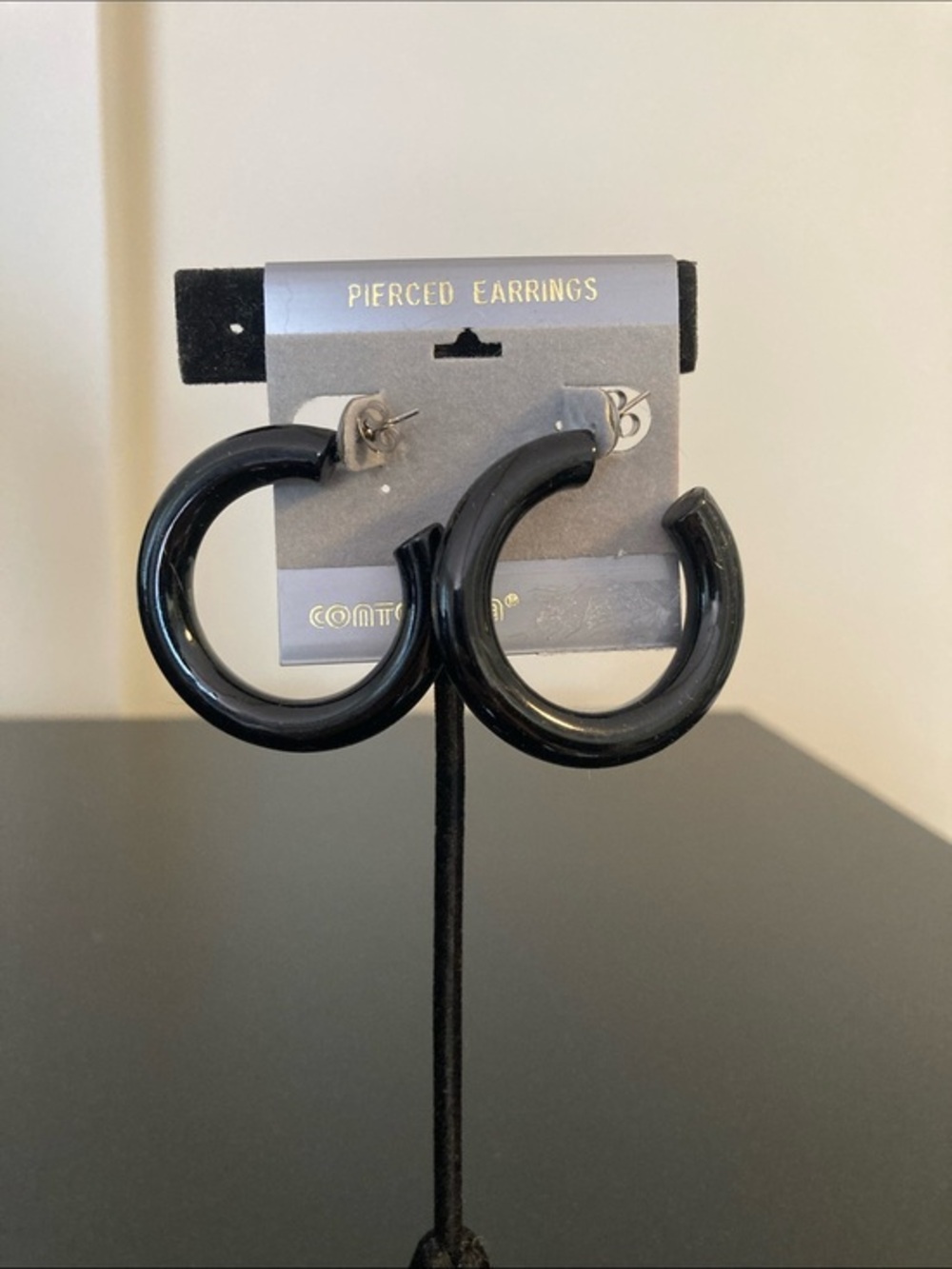 Classic Black Resin Hoop Earrings -